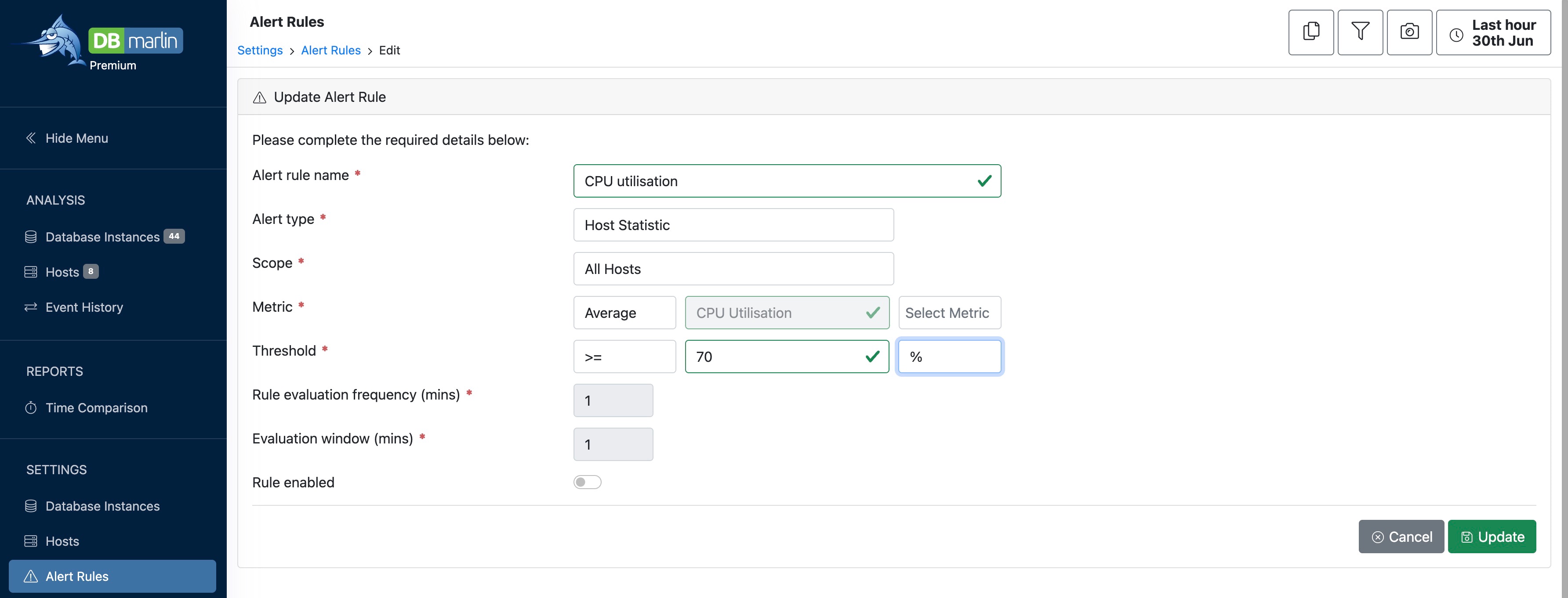 DBmarlin alerts rule add