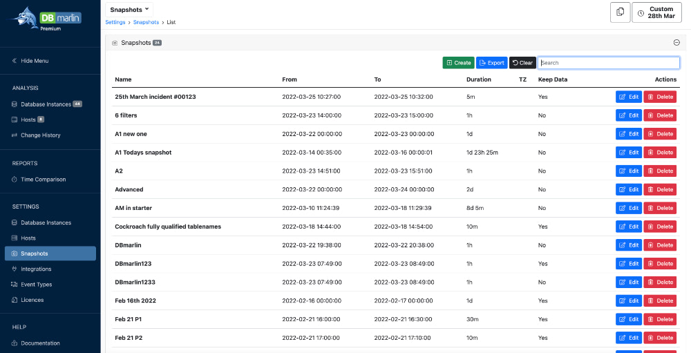 List snapshots