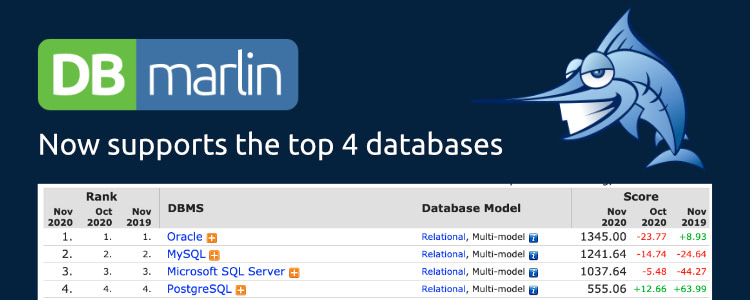 DBmarlin now supports all of the top 4 database engines